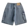 Men's Shorts Wide Denim Ripped Side Pocket Baggy Men 2024 Summer Loose Casual Blue Jeans