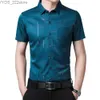 Herrenhemden formelle Kleider Herren kurzärmelig modisch gestreifter Knopf Einmals Revers Ultra-dünner Mens Shirt Top Hochzeit YQ240422