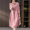 Casual Dresses For Women 2024 Summer Elegant French Shirt Lapel Neck Dress Vintage Looes Office Commuting Long Formal