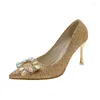 Dress Shoes French Crystal High Heel Wedding 2024 Square Button Water Diamond Fine Fairy Style