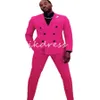 Hot Pink Slim Wedding Tuxedos Double Breasted 2 Pieces Satin Fit Peaked Lapel Groomsmen Blazer British Costume Homme Groom Suits 2024 Masculino Completo Business