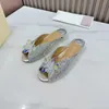 Slippers Women Summer Fashion Genuine Leather Crystal Mules Low Heels Slides Runway Outfit Party Dress