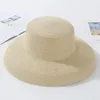 HT2303 Chapéus do sol do verão Senhoras sólidas lisonas elegantes largura de largura fêmea redonda de panamá de palha chapéu de praia Mulheres 240418