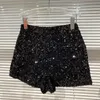 Autumn Black Velvet Shorts Women Sequined Shiny Cortile Short Pants Clubwear Shorts Pants High Street 240420