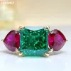 Ringar KQDANCE 925 Sterling Silver 5CT High Carbon Diamond Create Heart Ruby Square Emerald Rings with Green Red Stone Women Smycken