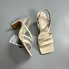 Sandálias murcha no verão feminino minimalista feminina laiide viajante de lazer bege 6cm moda de salto alto