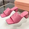 Slippers Square Toe Women Chunky Heel 2024 Summer Bunway Designer Candy Colors Ladies Outwear Fashion Dress