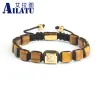 Armbanden ailatu 10 stuks verstelbaar plukken sieraden cadeau natuurlijke tijger eye stone kralen sqaure kubieke zirkonia piramide macrame armbanden