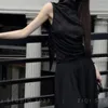 Women's T Shirts 2024 Summer Chinese Street Style Dark Mönster svart sexigt temperament mångsidigt smalt passform från axel ärmlös t-shir