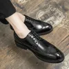 Dress Shoes Luxury Derby Men's Leather Office Business Wedding Formele veter puntige teen mocassins Black Prom