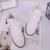 Casual Shoes Colorful Flower Pearl Fashion Rhinestone Gauze Lace Up Thick Soled High Top Canvas Women Sneakers Size 44 Womens