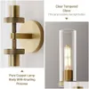 Wall Lamps Modern Brass Knurled Sconces With Glass Shades - Elegant 2-Light Gold Vanity Lights For Living Room Bedroom Hallway Kitch Dhsfj