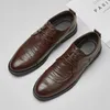 Casual Shoes Classic Brand Men's äkta läderkontor Business Bankett formell snörning pendling