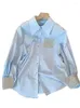 Blouses pour femmes Spring Elegant French Chic Blue Button Shirt Force For Office Lady Fashion avec un style à manches longues décontractées simples