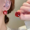 Stud Earrings Simple Square Red Crystal Women Party Lovely Brincos Gifts