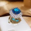 Anelli a grappolo esagerato elegante cuscino zirconia cubica blu 925 anello in argento sterling per donna a colori anniversario di matrimonio femmina