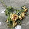 装飾的な花15ヘッドローズ人工花花束家の装飾品質結婚式を保持するブライダルルームの装飾fleurs人工