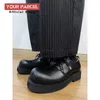 Kleiderschuhe Casual Leder für Männer und Frauen dicke Sohlen Koreanische Version Eisen Buckle Derby Big Toe Trend Cleanfit schwarz erhöht