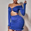 Casual klänningar veckade Royal Blue Sexy Ruffled Nightclub höftkjol