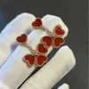 Designer Charm Gold Van Four Heart Earrings Love Red Agate Plated 18k Rose Small Female Style