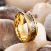 Bands 8mm Fashion Men Gold Color Stainless Steel Celtic Dragon Ring Inlay Black Carbon Fiber Ring Men Wedding Band Jewelry Size 613