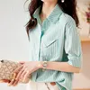 Frauenblusen für Frauen Mode Kleidung 2024 Sommer lässig Kurzarm Shirt Weibliche Turnhalterkragen gestreifte Tops Blusa Feminina