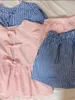 Suissiles de parcours féminins femmes 2 pièces Pyjama Set Gingham Short à manches courtes Kirt avant et shorts Salon de somnifère