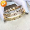 Luxo Top Fine Brand Fine Pure 925 Sterling Silver Jewelry for Women Easy Lock Bangle Rose Gold Gold Full Diamond Love Bangle Weddin2917