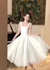 Summer Women French Elegant Ruffles Evening Party White Dresses Square Neck Princess Birthday Midi Vestidos Dance Costume 240418