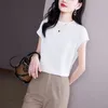 Women's Blouses Women High Quality Silk Satin Elegant Summer Vintage Simple Commute Shirts Female Casual Solid O Neck Short Sleeve Tops