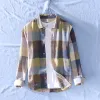 Shirts katoenen linnen casual plaid shirts voor mannen lange mouwen tops mannelijke losse turndown kraag mode kleding trends