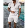 Summer Solid Color 3D Print Polo Shirts Shorts Set Herr Fashion Overized Short Sleeve Shirt Pants Set Suits Man Man Clothing 240416