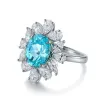 Rings Pirmiana Hot Sale 4.364ct Lab Grown Paraiba Sapphire Ring S925 Silver Engagement Women