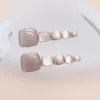 False Nails 24pcs Fake Toenails French Full Cover Cat Eye Short Square Toe Foot Tips For Women Gir