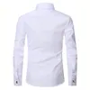 2024 Men French Cuff Dress Shirt Mufflinks White Long Sleeve Casual Buttons Mane Märke Skjortor Regelbundet Passar kläder 240409