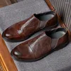 Casual Shoes Mature Men's Luxury Slip on Full Grain Leather Italian Handmade High End Party Affärsmannen Leisure Oxfords