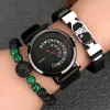 Strands Gift Creative Gift para homens Black Quartz Leather Men's Watch Bracelets Ajusta Bracelets Luxo Aniversário de Aniversário Relógios Kit de Presentes