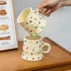 Mugs 370ml French Retro Water Cup For Girls High Beauty Flowers Couple Broken Flower Ceramic Mug Household Milk Coffee