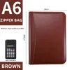 A5A6 Business PU Кожаная папка с кожаной папкой Loak Leaf Leaf Padfolio Notebbook Binder Journal Book Блокнот с калькулятором 240420