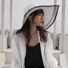 Breda randen hattar 2024 Sun Hat Summer Anti-uv Lady Women Solid Plain Floppy Straw for Female Mesh Beach