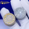 Design Mens Gold plaqué Sterling Sier D-VVS1 Moissanite Diamond Iced Out Ring Hip Hop Bijoux