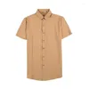 メンズカジュアルシャツCAMISAS DE HOMBRE HIGH ELASTIC for Men Clothing Summer Slim Slimフィット半袖ストライプソーシャルシャツフォーマルワークウェア