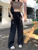 Calça feminina 3Colors S-3xl American Safari Style Long Trouser feminino verão 2024 Cantura alta Pocket Pocket Wide Leg Womens (LS3709)