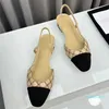 women slingback chunky heel sandals runway luxury designer classic high quality leather suture pattern spring summer dress shoes