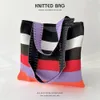 Радужная полосатая сумочка Новая Ctrast Color Korean Style Eco Friendly Shopper Tote Tote Handwoven вязаная сумка для плеча Q1ZY#