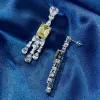 Küpe Wuiha 925 STERLING Gümüş 3Ex Ezilmiş Buz Emerald Kesme 12ct VVS Sarı Elmas Safir Sentetik Moissanit Damla Küpe Hediyeleri