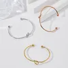 Charm Bracelets Korean Fashion Simple Female Jewelry Pulseiras Initial Stainless Steel Bangles Open Rose Gold