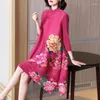 Robes décontractées de style chinois imprimé floral miyake robe plissée printemps et d'été haut de gamme rétro en vrac cheongsam