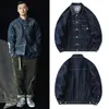 Retro Dark Blue Denim Jacket Men Casual Loose Vintage Jeans Jackets American Style Cargo Pocket Streetwear Japanese Outwear 240420