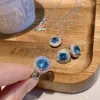 Kettingen retro ronde saffier stenen edelstenen trouwring voor een paar ketting oorbellen set vrouwen feest trendy sieraden charmes cadeau